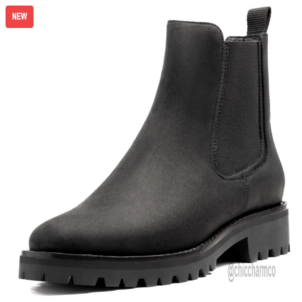 Women's Leather Chelsea Boots, Rugged Slip-On Ankle Boots, Size 7